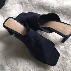 Zara navy blue soft leather mules